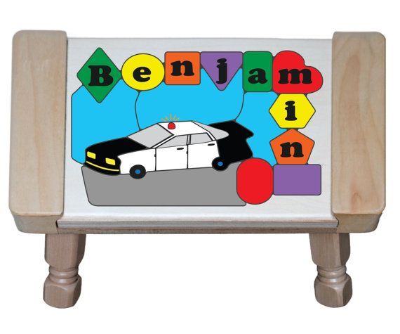 Personalized Name Police Car Theme Puzzle Stool - (FREE SHIPPING)