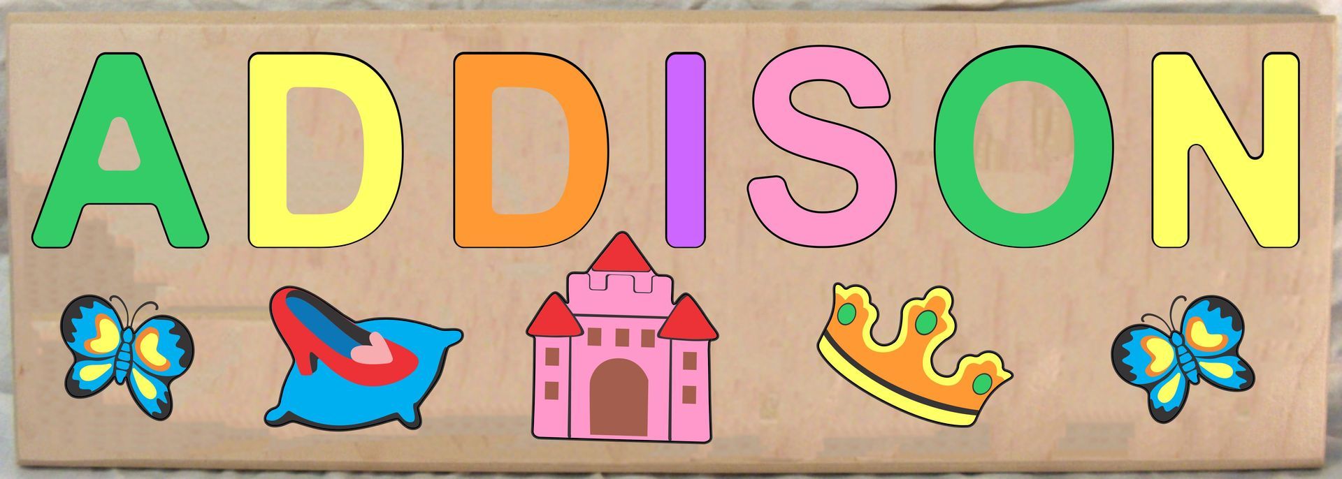 CUSTOM LONG BOARD NAME PRINCESS THEME PUZZLE - PRIMARY OR PASTEL, (FREE SHIPPING)