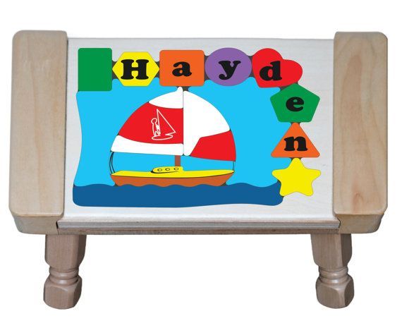 Personalized Name Sailboat Theme Puzzle Stool - (FREE SHIPPING)