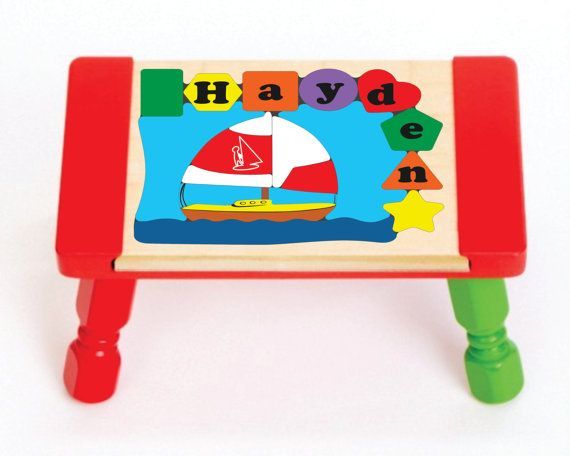 Personalized Name Sailboat Theme Puzzle Stool - (FREE SHIPPING)