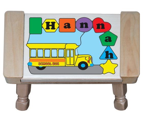 Personalized Name School Bus Theme Puzzle Stool - (FREE SHIPPING)