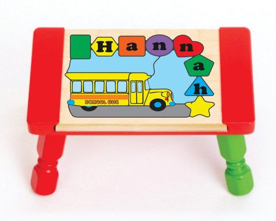 Personalized Name School Bus Theme Puzzle Stool - (FREE SHIPPING)
