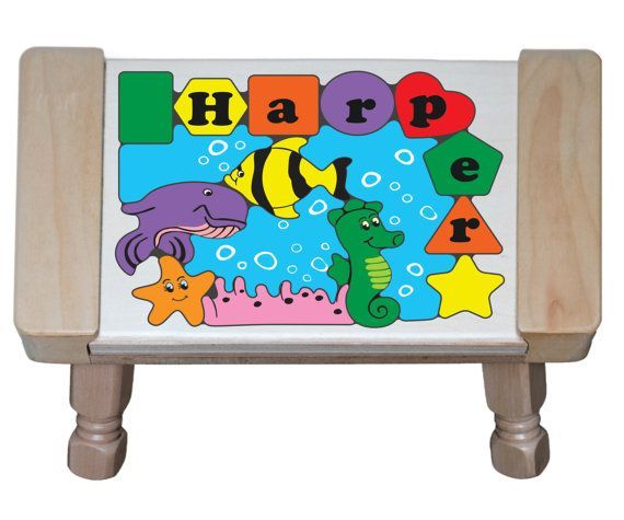 Personalized Name Under Water Fish World Theme Puzzle Stool - (FREE SHIPPING)