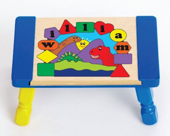 Personalized Name Three Dinosaurs Theme Puzzle Stool - (FREE SHIPPING)