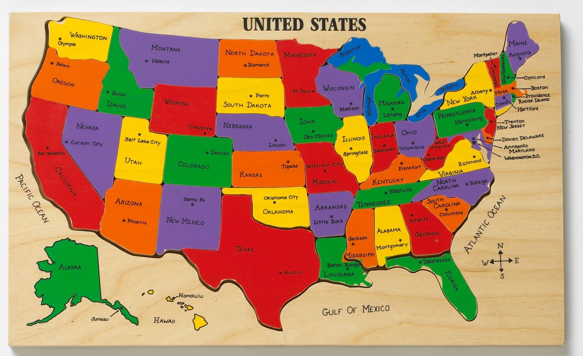 US Map Puzzle of America with all the State Capitals listed- (FREE SHIPPING)