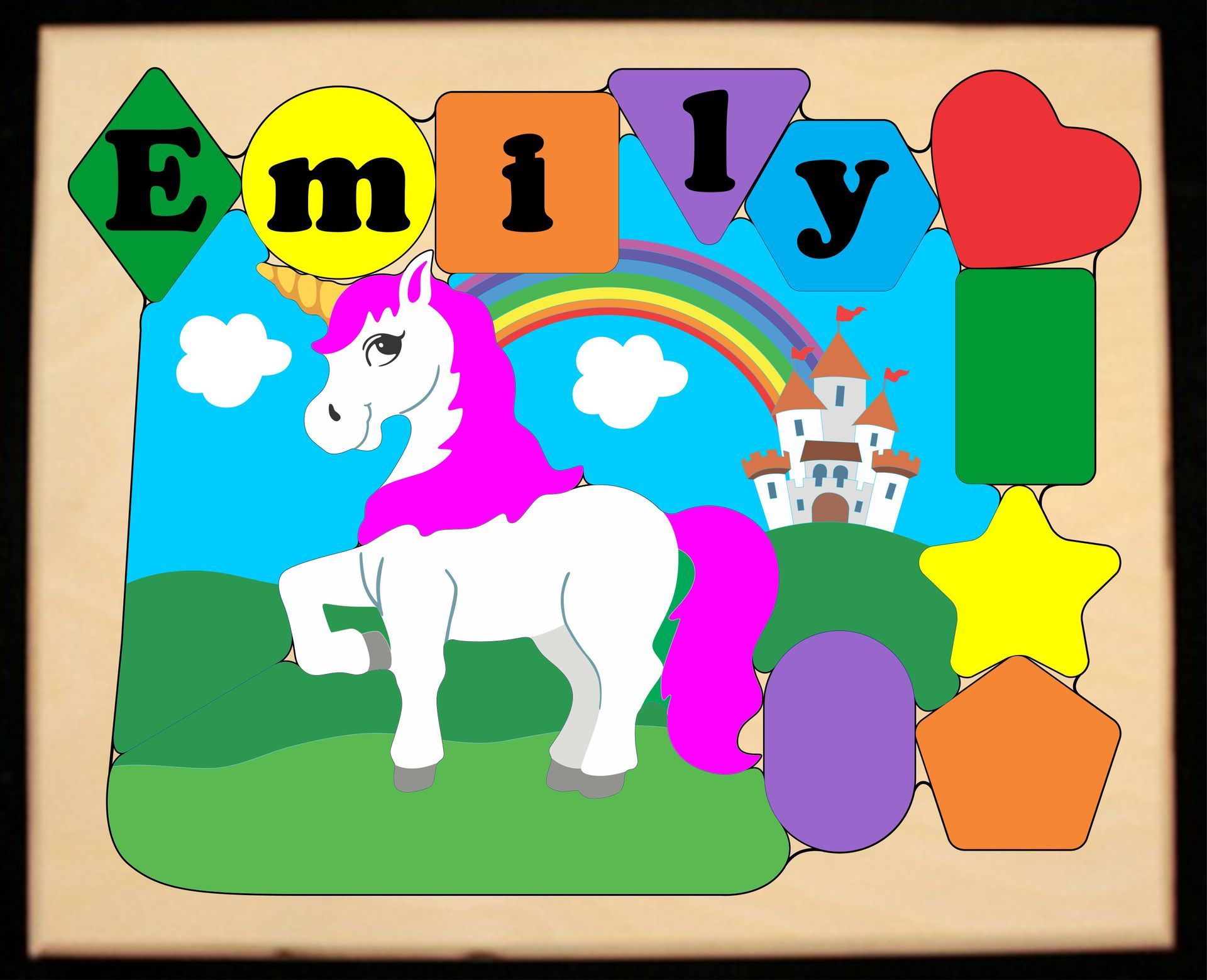 Personalized Name Unicorn Theme Puzzle - Primary (FREE SHIPPING)