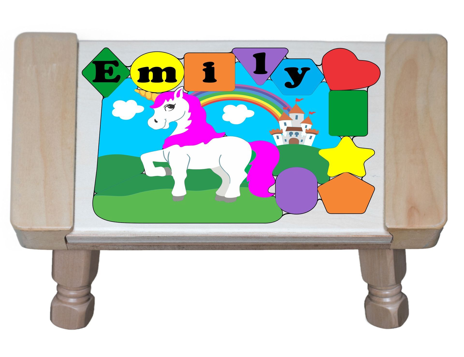 Personalized Name Unicorn Theme Puzzle Stool - Primary (FREE SHIPPING)