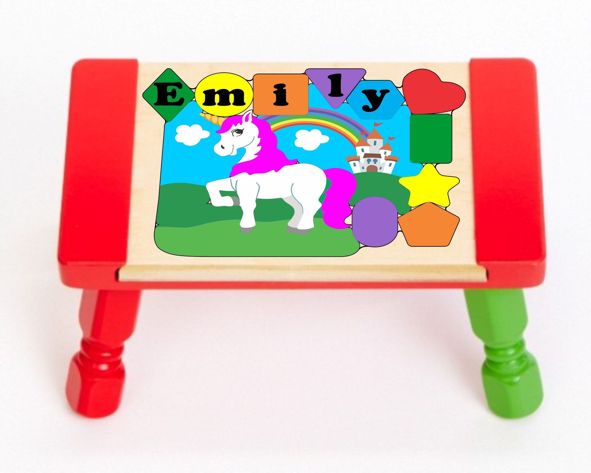 Personalized Name Unicorn Theme Puzzle Stool - Primary (FREE SHIPPING)