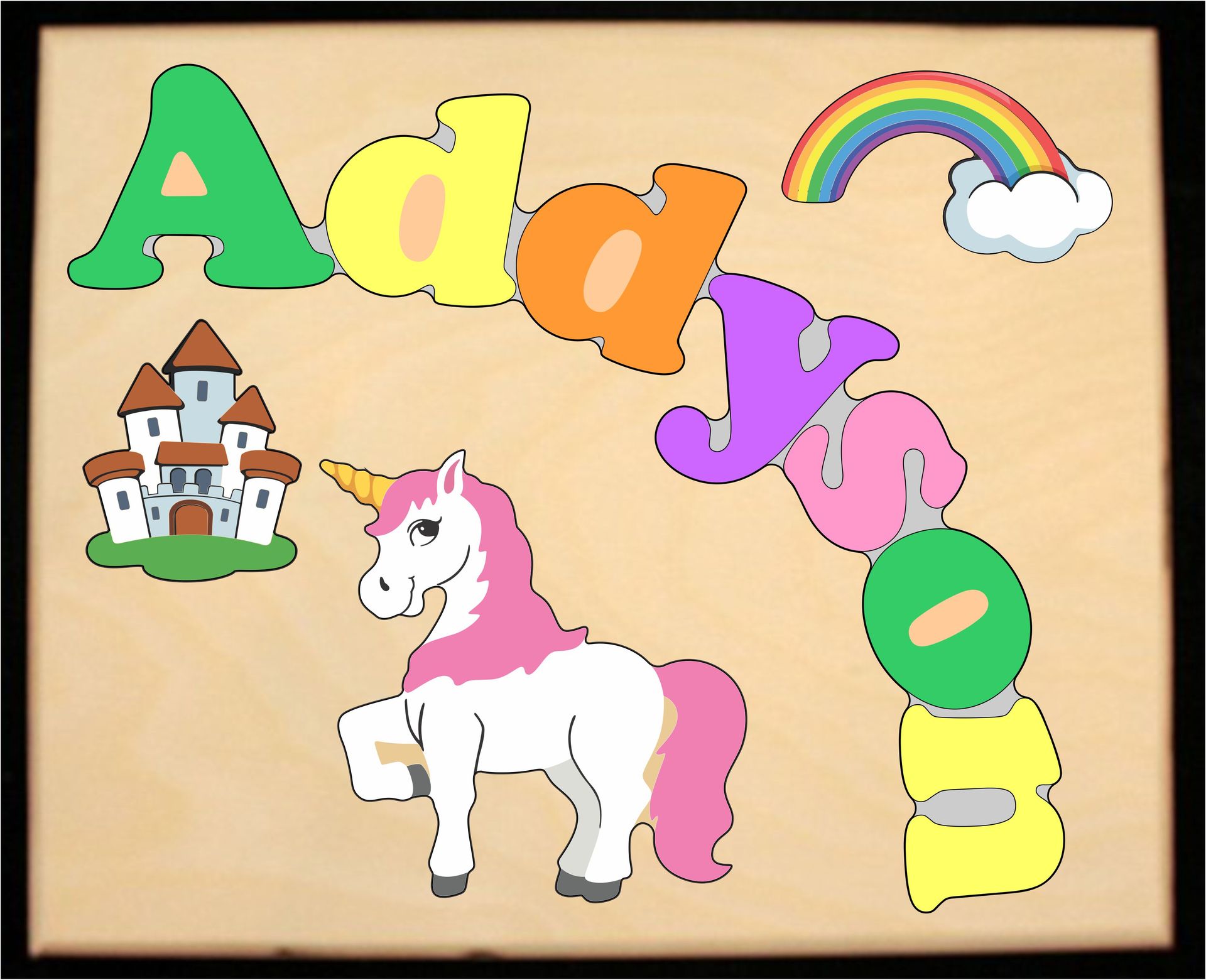 Custom Name(s) Unicorn Theme Puzzle in upper and lower case letters - Primary or Pastel (FREE SHIPPING)