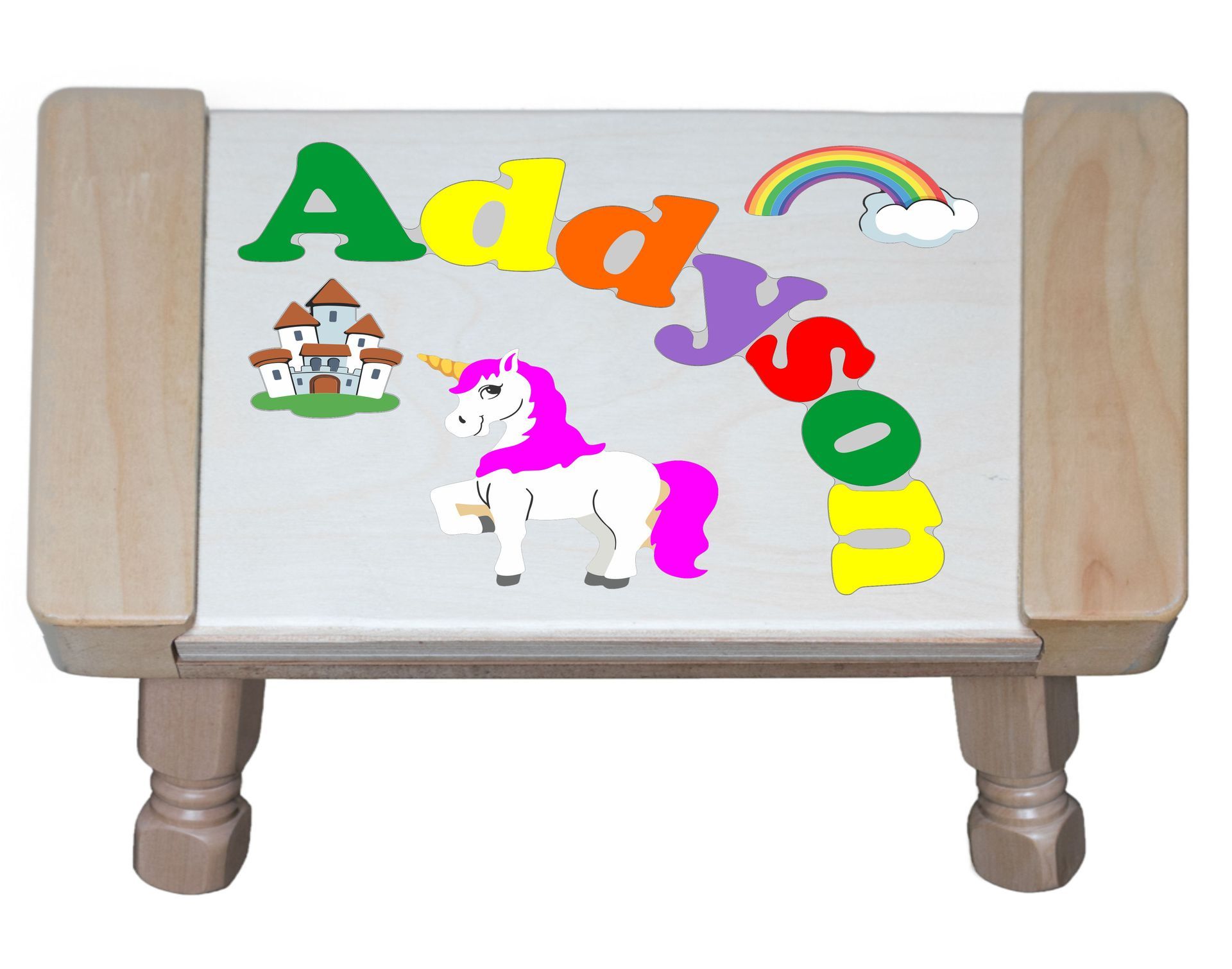 Custom Name(s) Unicorn Theme Puzzle Stool in upper and lower case letters - Primary or Pastel (FREE SHIPPING)