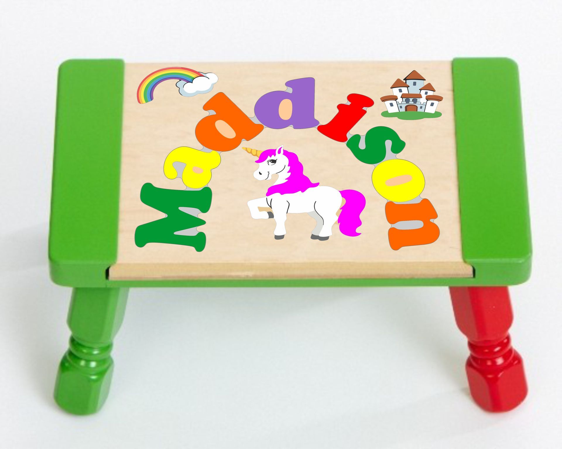 Custom Name(s) Unicorn Theme Puzzle Stool in upper and lower case letters - Primary or Pastel (FREE SHIPPING)