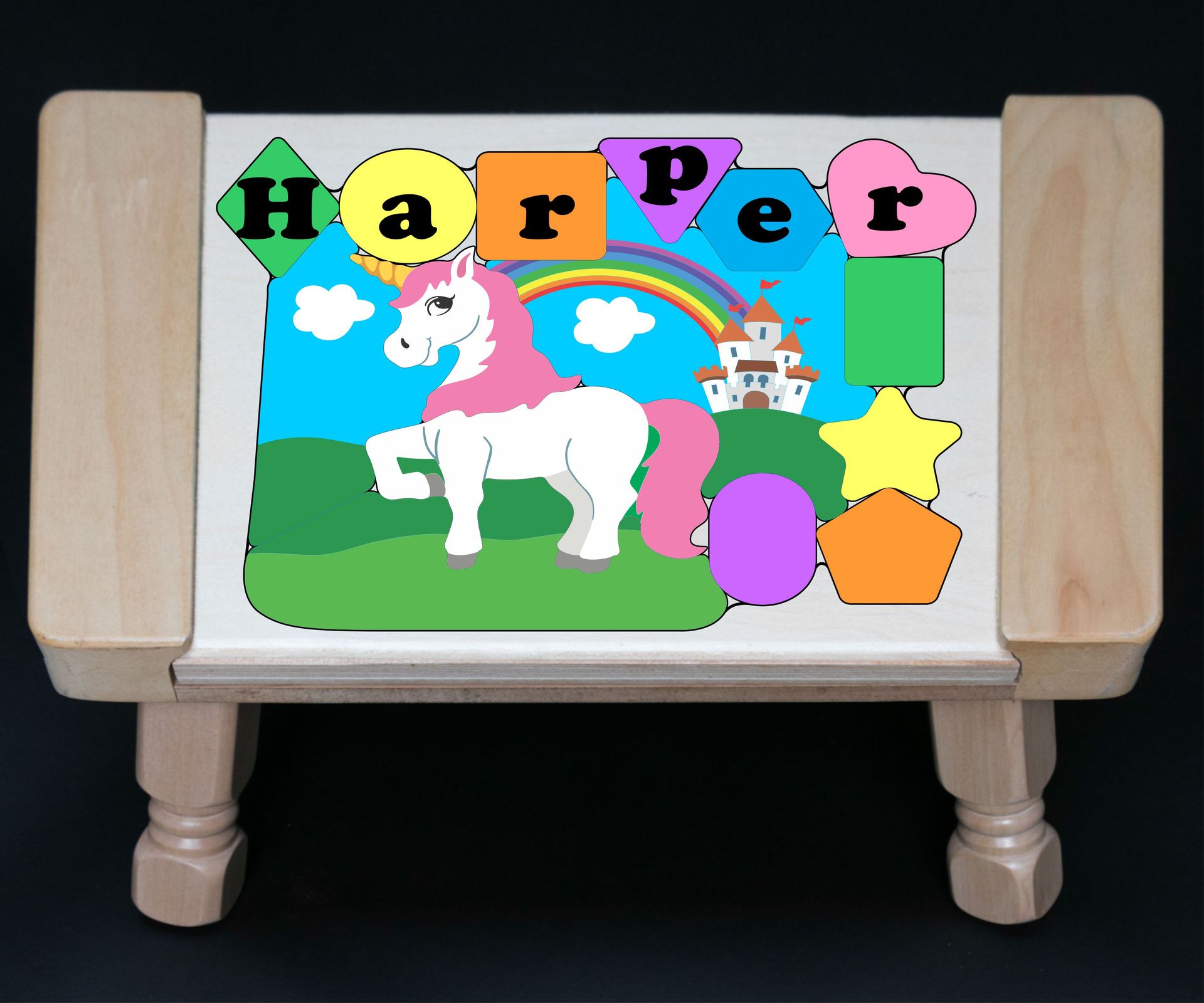 Personalized Name Unicorn Theme Puzzle Stool - Pastel (FREE SHIPPING)