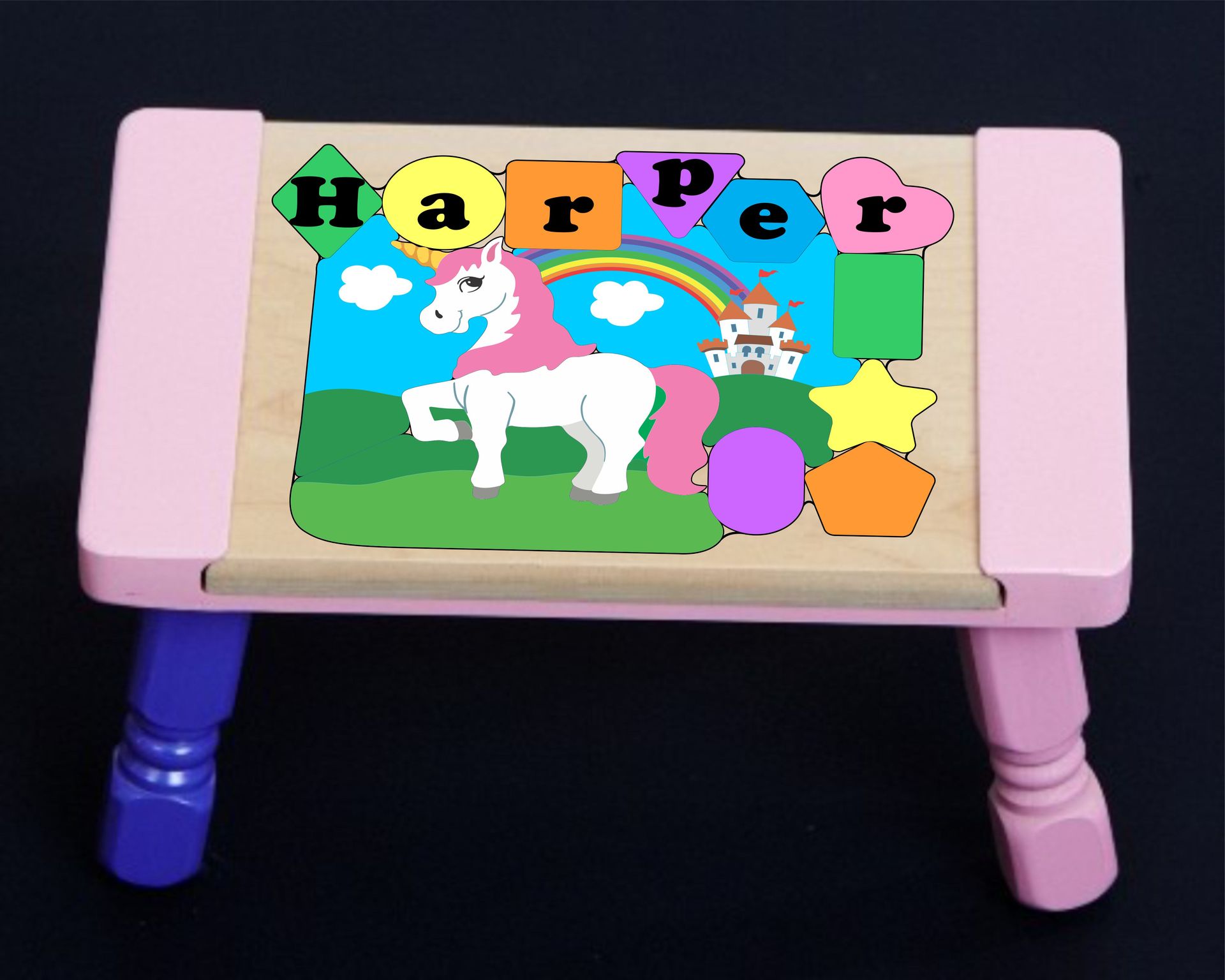 Personalized Name Unicorn Theme Puzzle Stool - Pastel (FREE SHIPPING)