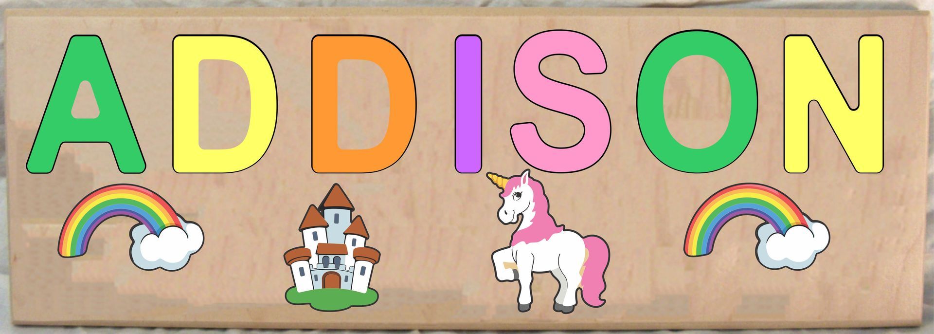 CUSTOM LONG BOARD NAME UNICORN THEME PUZZLE - PRIMARY OR PASTEL (FREE SHIPPING)