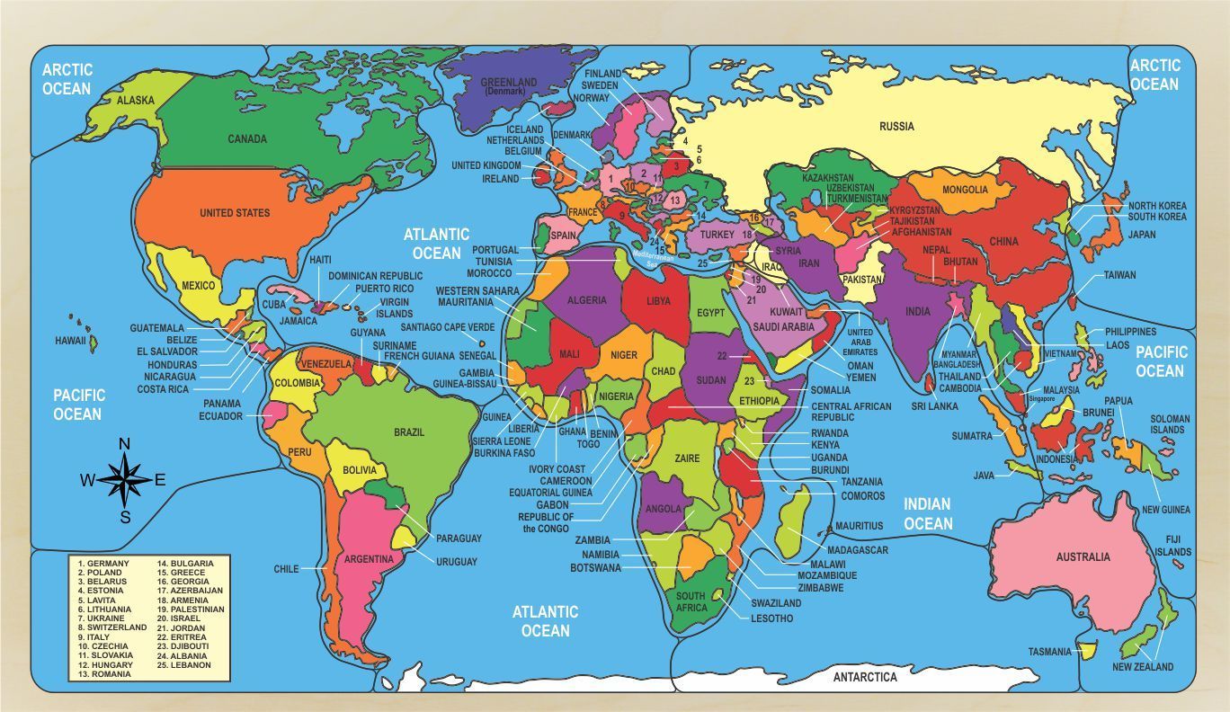 World Map Puzzle - Naming the Countries and their geographical location- (FREE SHIPPING)