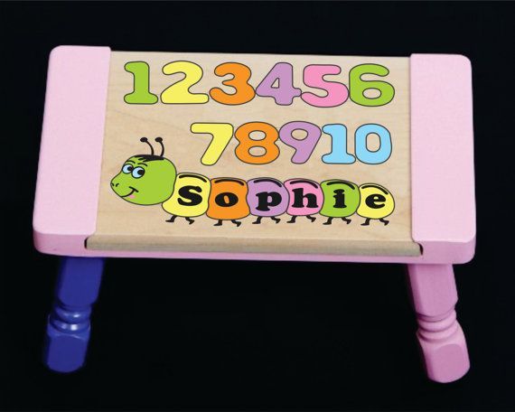 Personalized Name Number Worm Theme Puzzle Stool - Pastel - (FREE SHIPPING)
