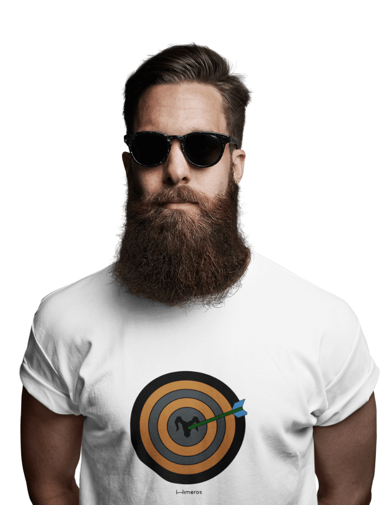 A man with a thick beard and dark sunglasses wearing a white t-shir