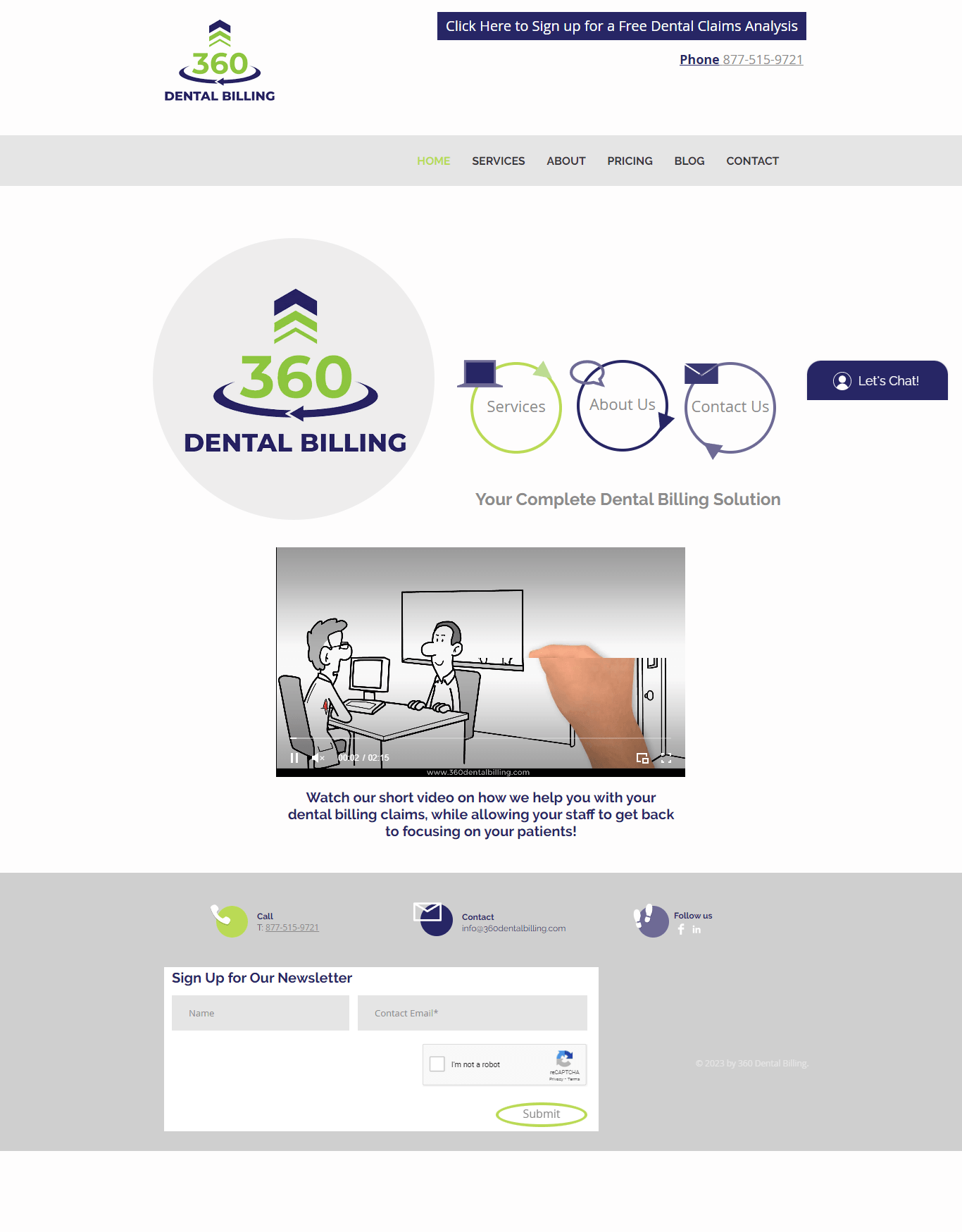 360 Dental Billing webpage