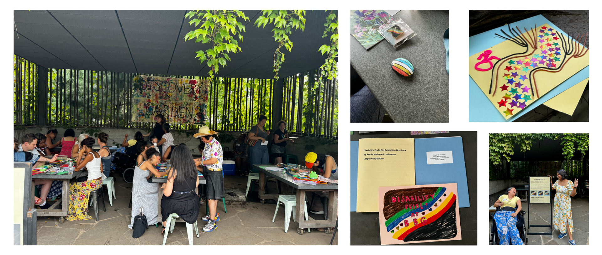 A joyful and colorful collage of photos with art and details of the program events.