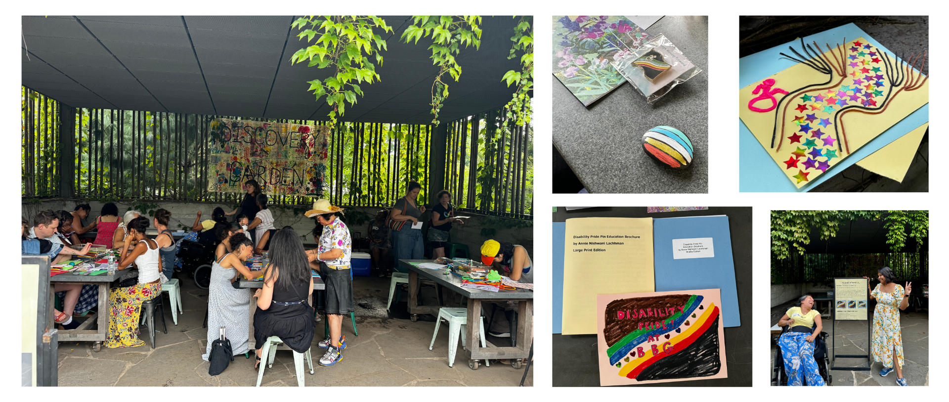 A joyful and colorful collage of photos with art and details of the program events.