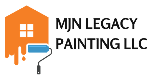 A logo for mjn legacy painting llc with a house and a paint roller.