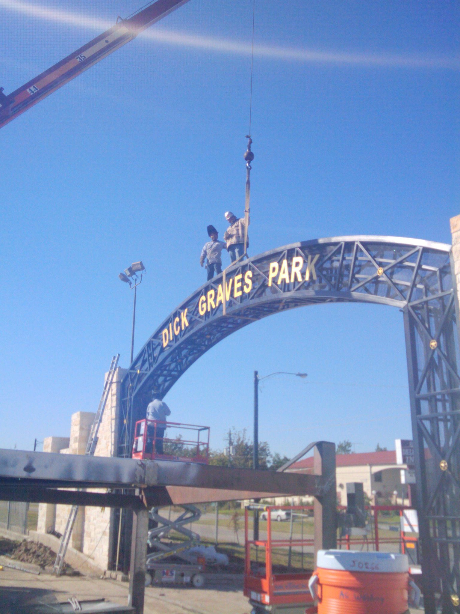 A bridge that says rick graves park on it