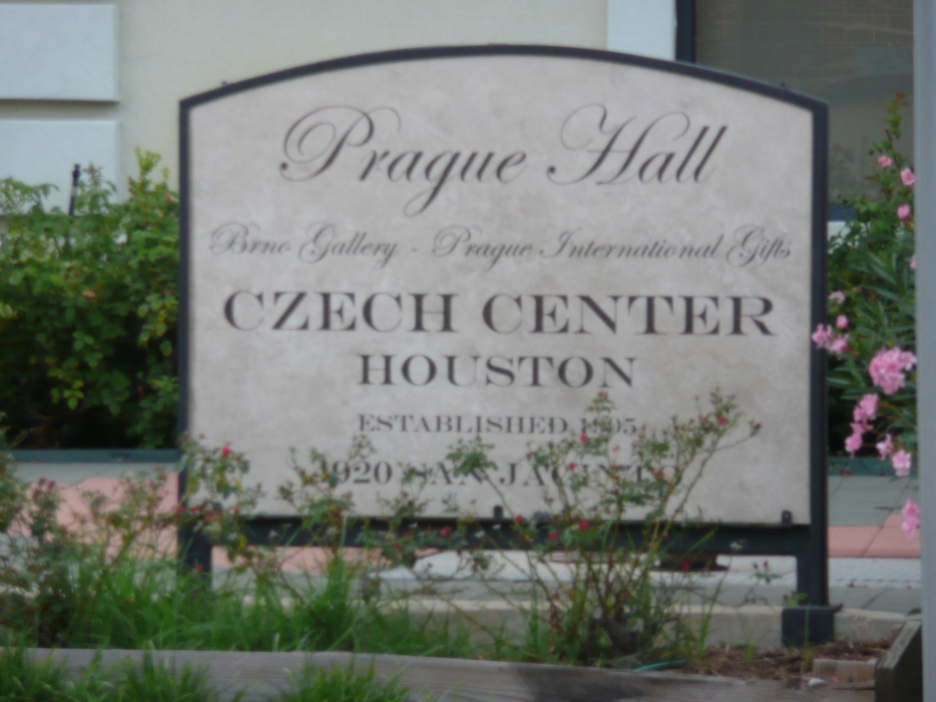 A sign for prague hall czech center houston