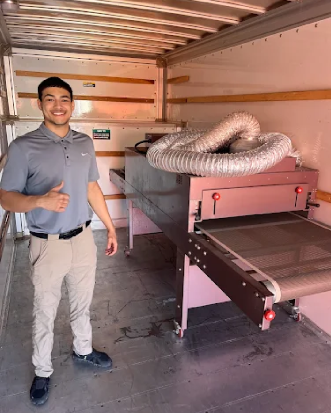 Industrial equipment secured in a truck