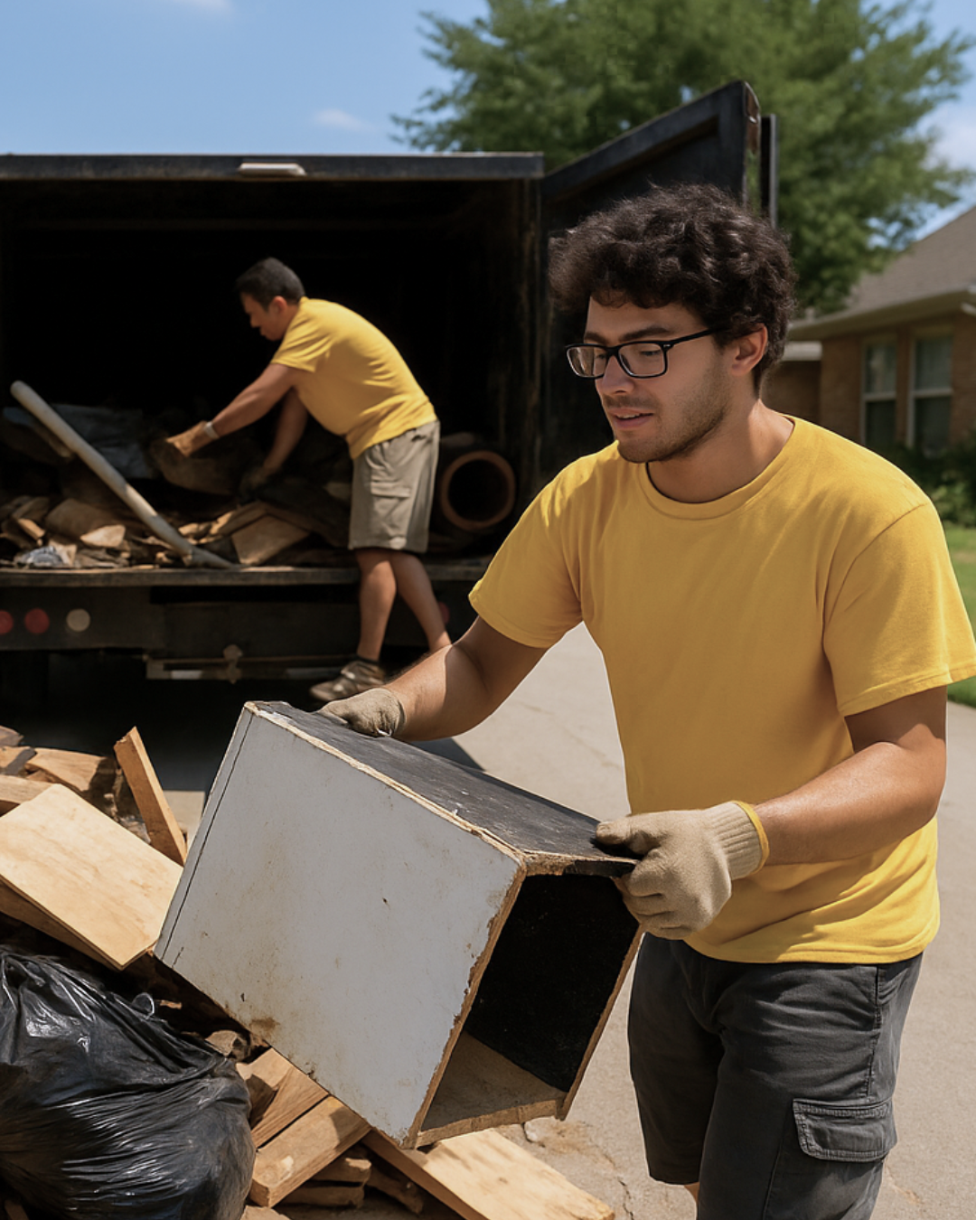 Junk removal crew at curb