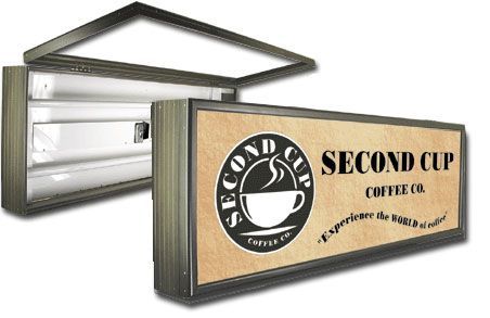 A sign that says second cup coffee co. on it