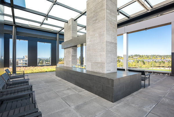 Photo of the shaded area at the rooftop lounge