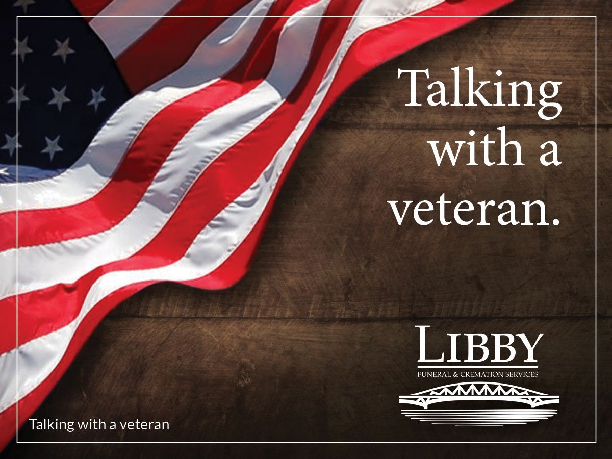 A poster that says talking with a veteran libby