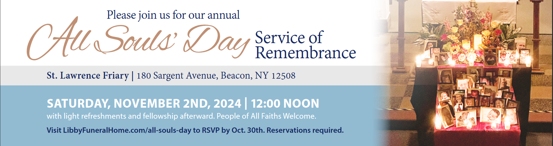 An advertisement for all souls day service of remembrance