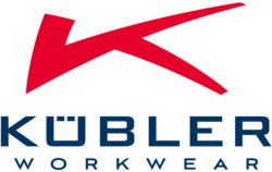 Un logo pour les vêtements de travail Kubler avec une flèche rouge
