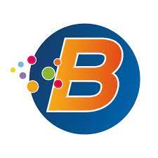 La lettre b est dans un cercle bleu avec des points colorés autour.