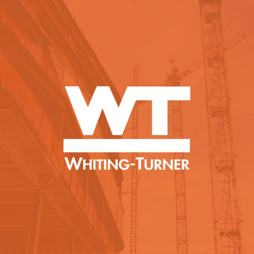 A logo for whiting turner with cranes in the background
