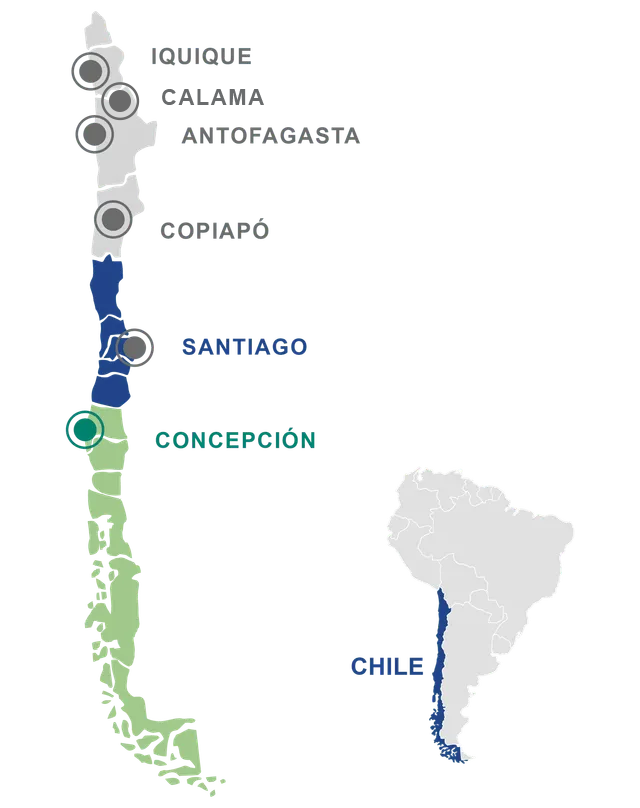 Soltex oficinas en Iquique, Calama, Antofagasta, Copiapó, Santiago y Concepción