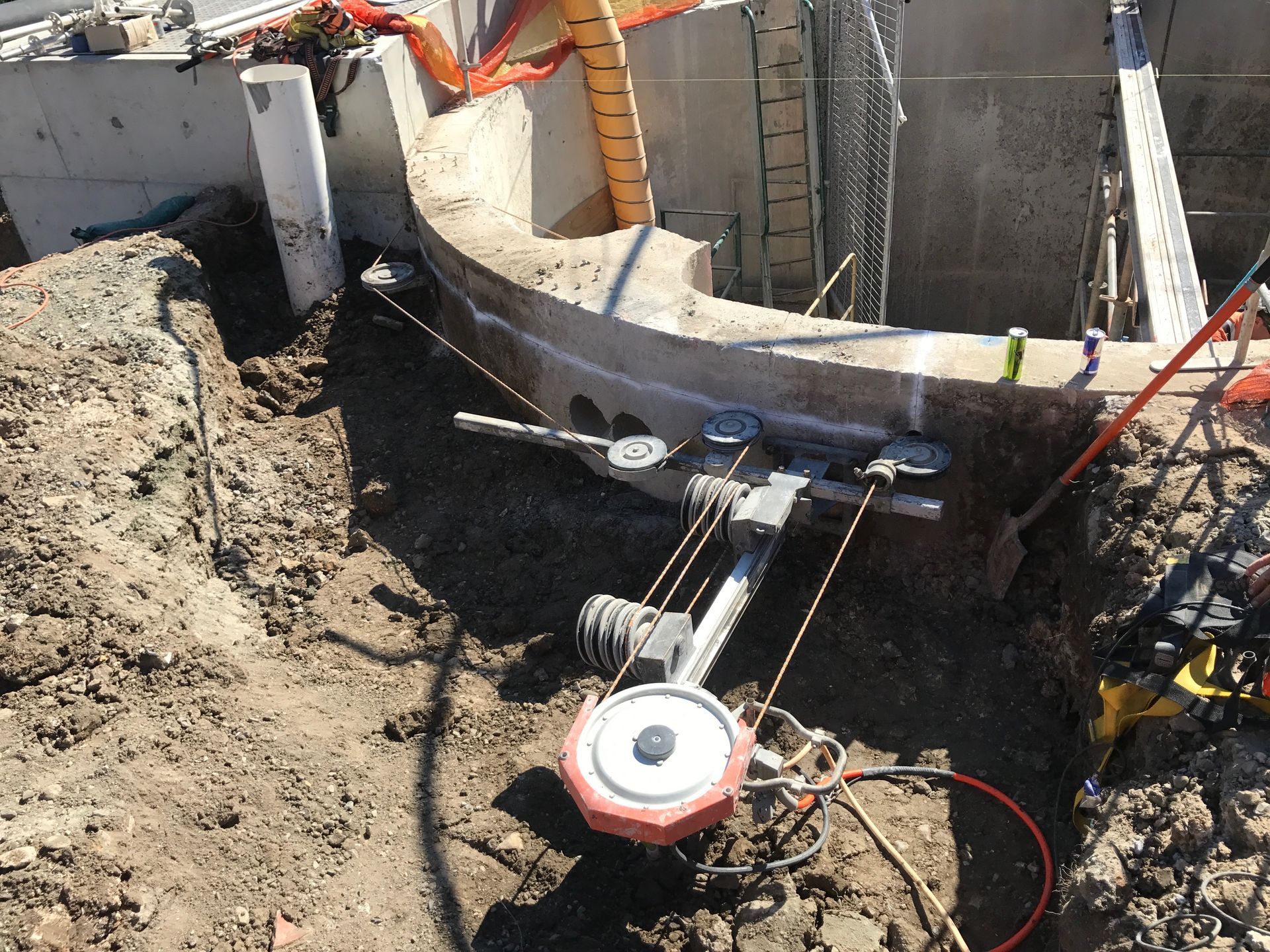 A concrete wire saw is cutting a concrete slab — Newcastle Cut N Drill Pty Ltd In Boolaroo, NSW