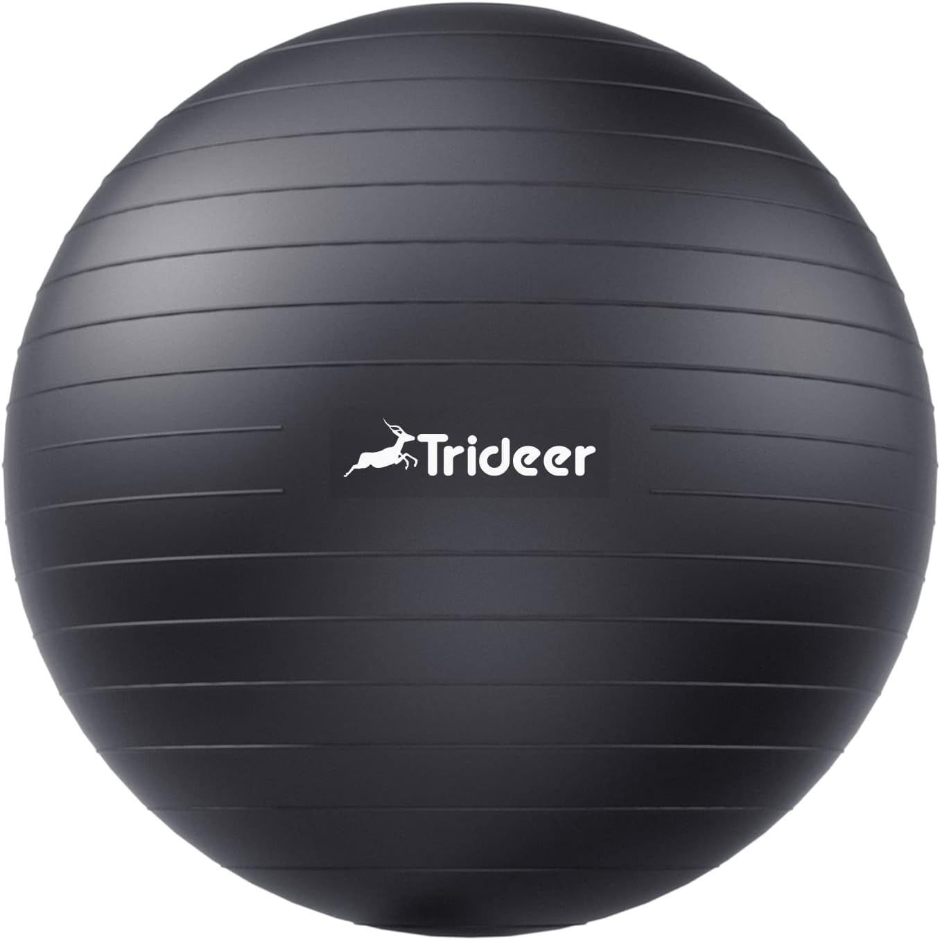 A black trideer exercise ball on a white background