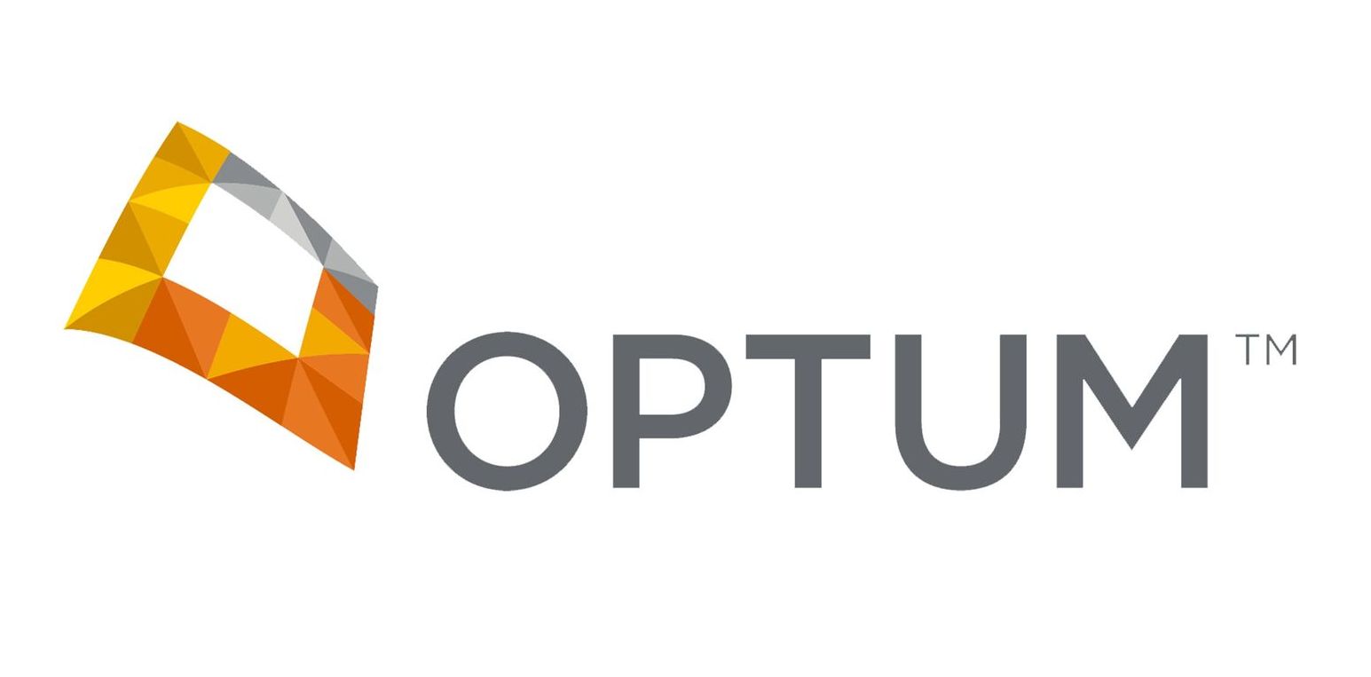 The optum logo is a triangle with a square in the middle.