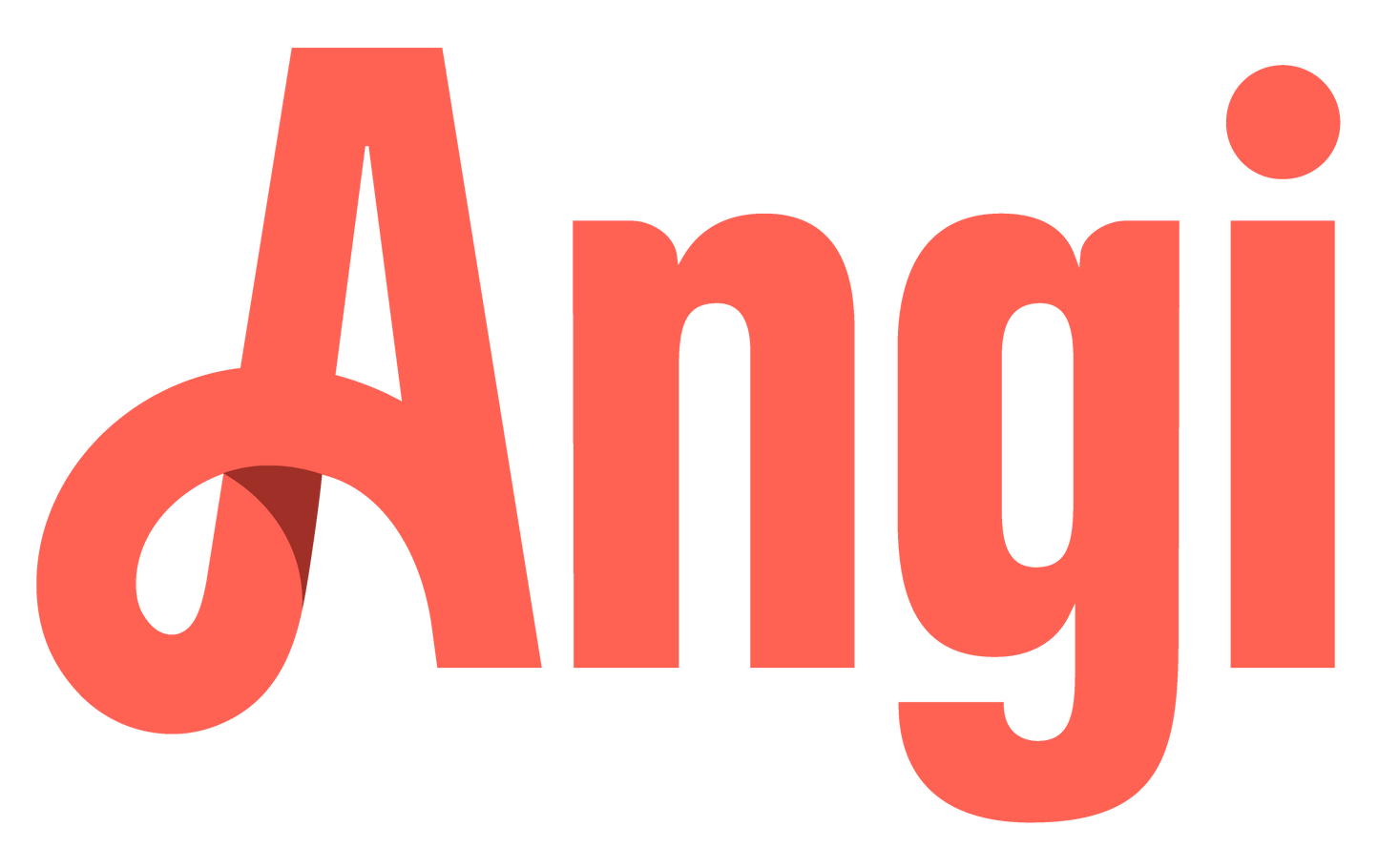 The word angi is written in red letters on a white background.