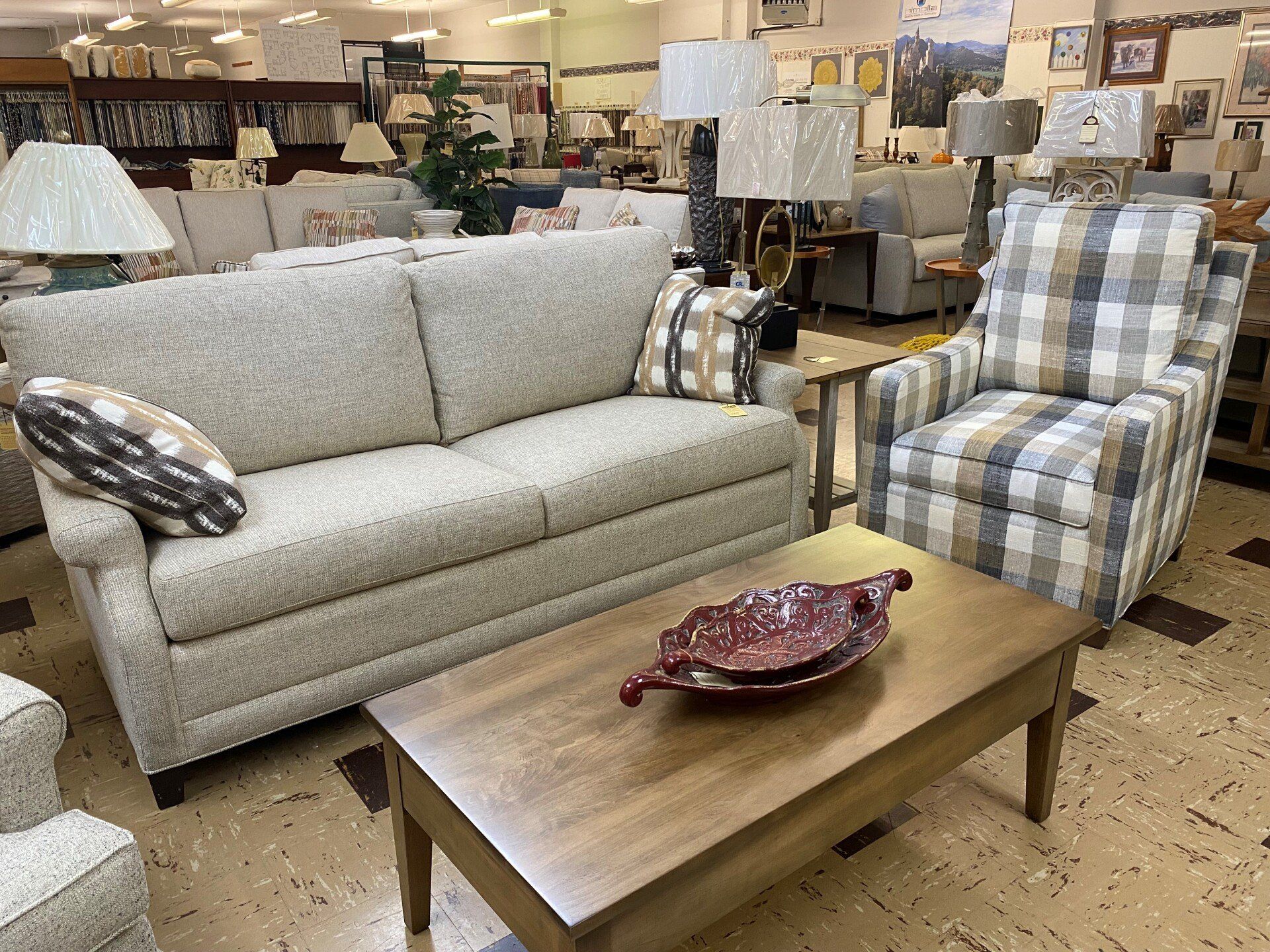Grey Couch With Small Pillows — Livonia, MI — Chris Furniture