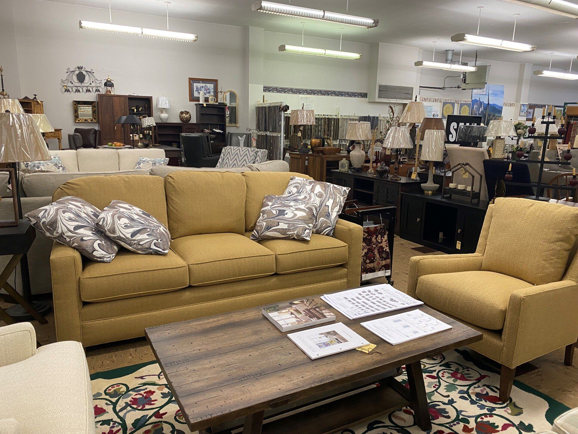 Brown Sofa With Pattern Cushions — Livonia, MI — Chris Furniture