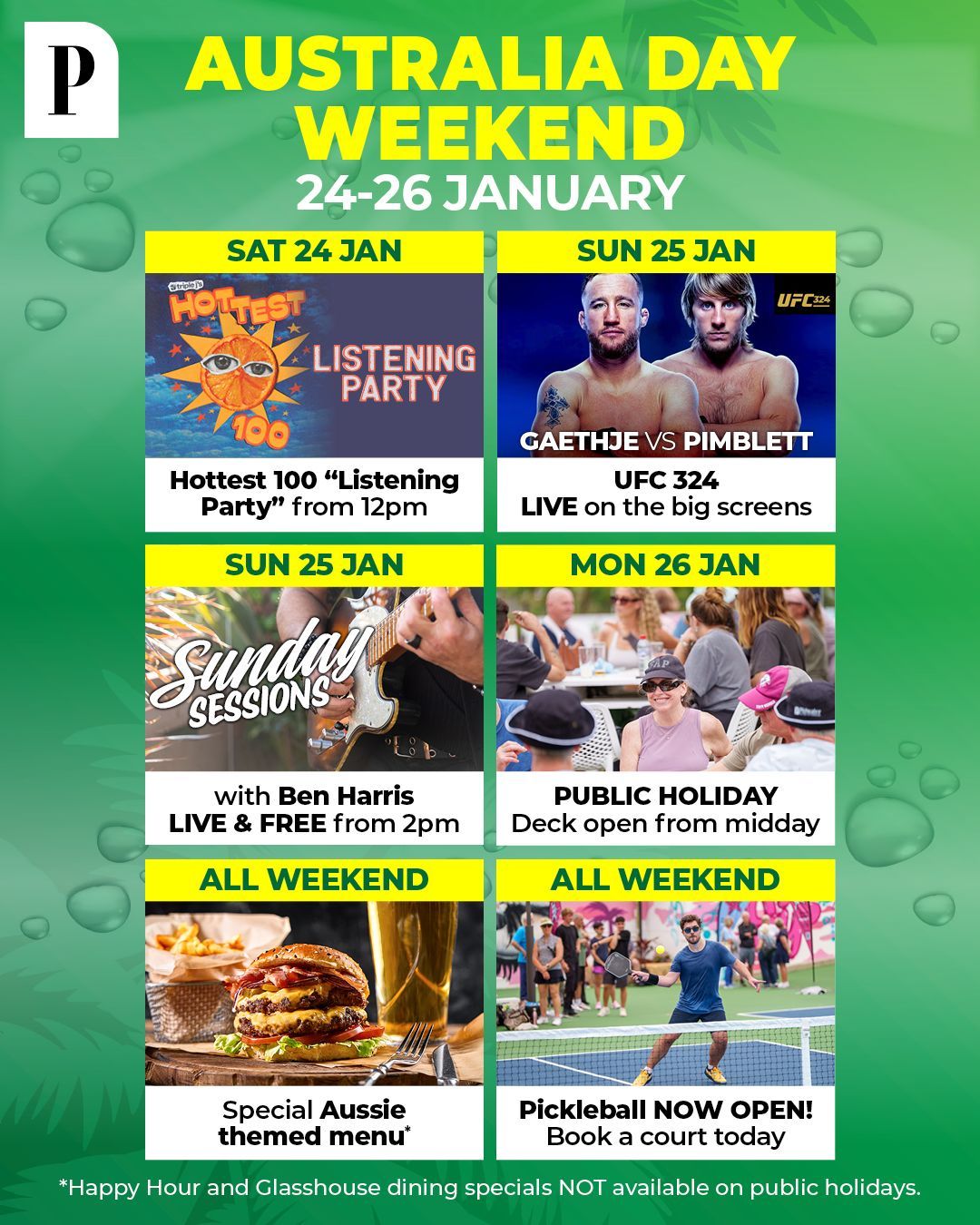 Australia Day poster showing a beer schooner with dynamic golden splash