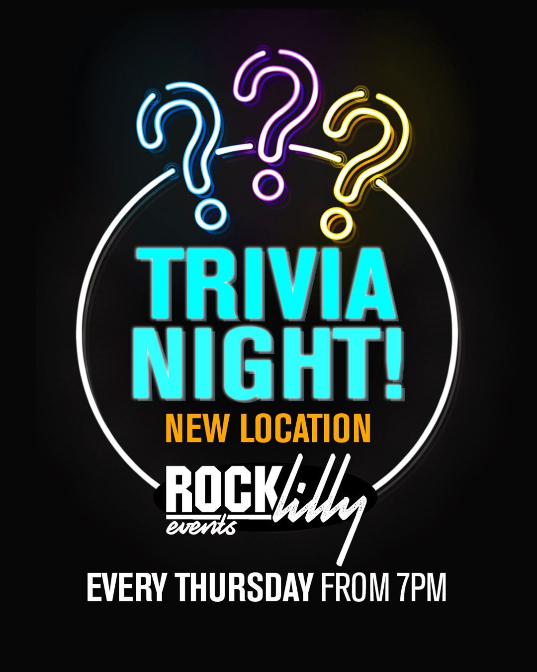 Trivia Night neon question mark design promoting weekly games at Mona Vale’s leading RSL club