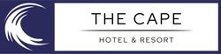 A blue and white logo for the cape hotel and resort