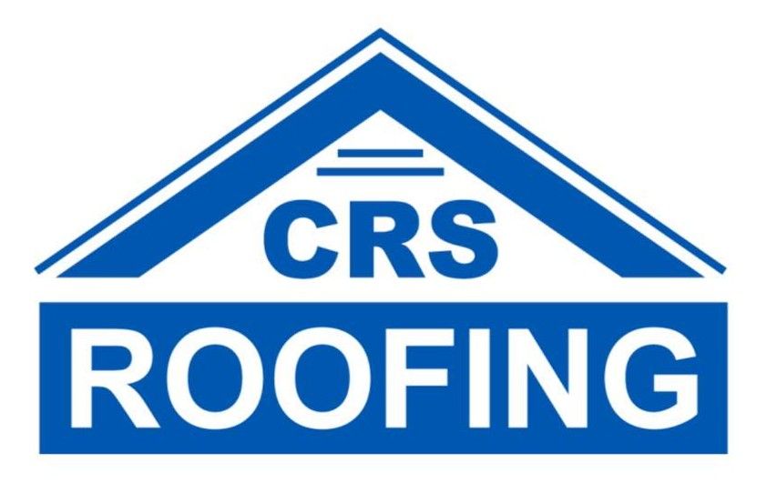 Blue and white CRS Roofing logo: a blue house shape with "CRS" above "ROOFING."