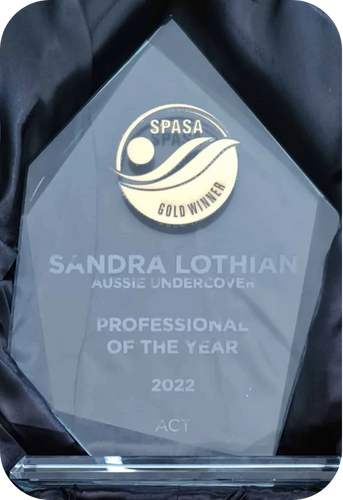 Glass award: SPASA Gold Winner for Sandra Lothian, Professional of the Year 2022 (ACT).
