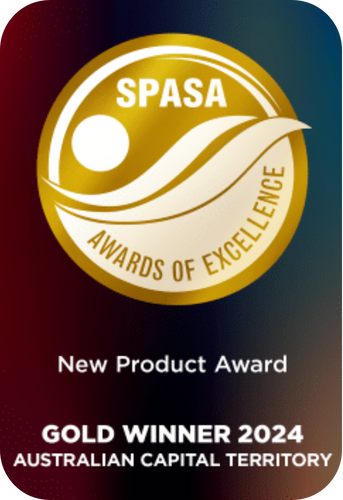 SPASA Gold Winner 2024 New Product Award. Gold logo with 