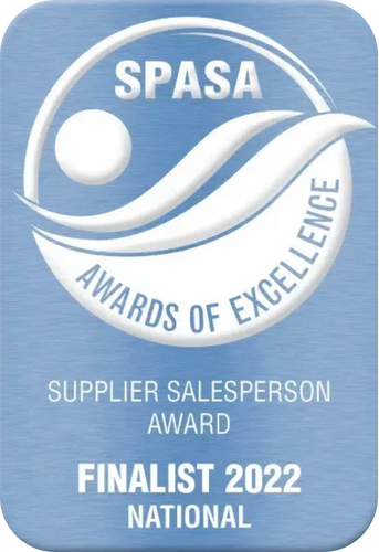 SPASA Awards of Excellence finalist badge, blue with white text and logo. 